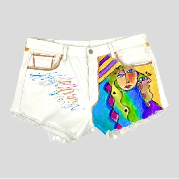 ART THERAPY MUSEO Vintage Levi's 501 High Rise White Unisex Denim Shorts SZ 38 - Picture 1 of 11